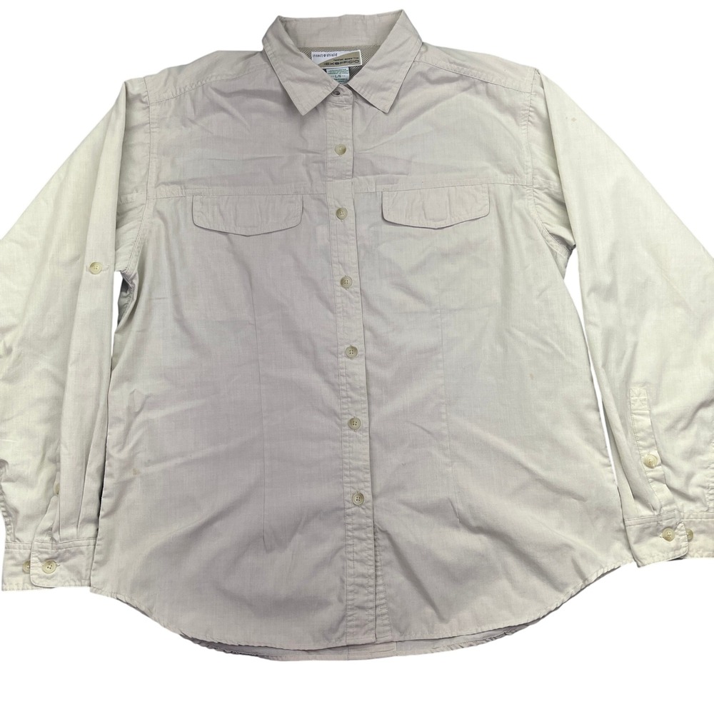 ExOfficio Insect Shield Button Up Hiking Shirt Roll Tab Sleeve L